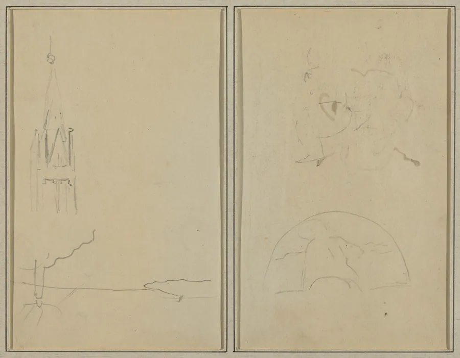 Church Tower; A Sketch of a Fan [recto] by Paul Gauguin