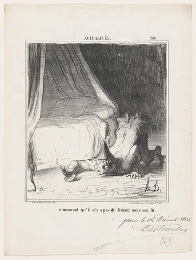 Making sure that there is no Fenian under his bed, from 'News of the day,' published in Le Charivari, December 21, 1866