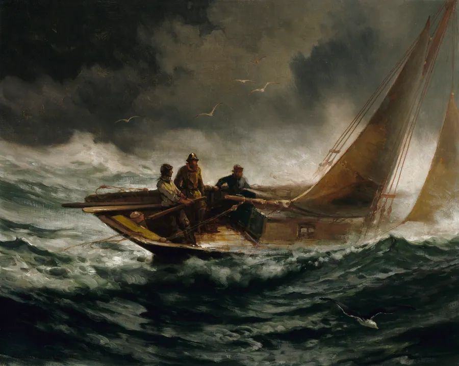 Riding out a Gale by Edward Moran, born Bolton, England 1829-died New York City 1901