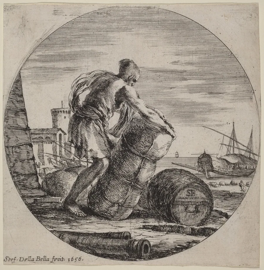 Galley Slave Hauling a Ship's Cargo by Stefano Della Bella