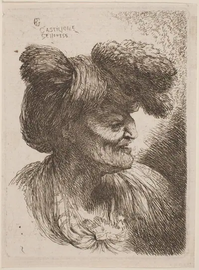 Old Man Wearing a Turban Ornamented with Fur, Facing Right