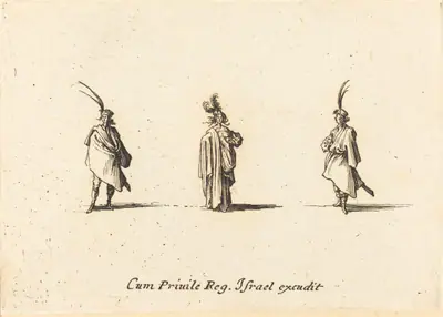 Lady in Long Cloak, and Two Gentlemen