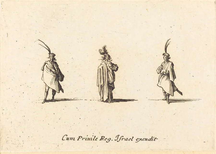 Lady in Long Cloak, and Two Gentlemen by Jacques Callot