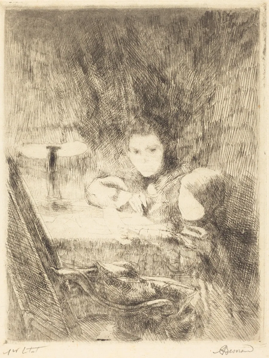 By the Lamp (Sous la Lampe) by Albert Besnard