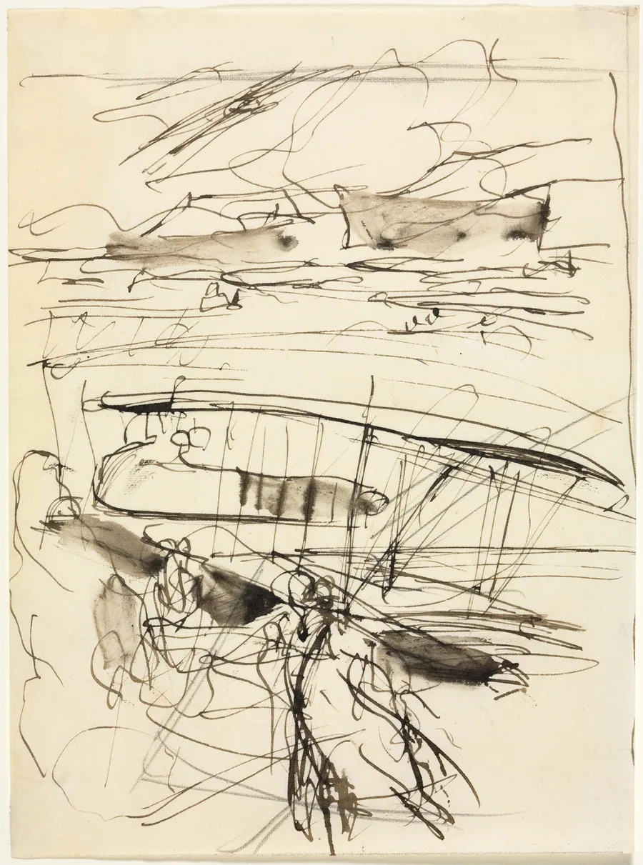Avions reposant sur le terrain (verso) by Auguste Louis Lepère