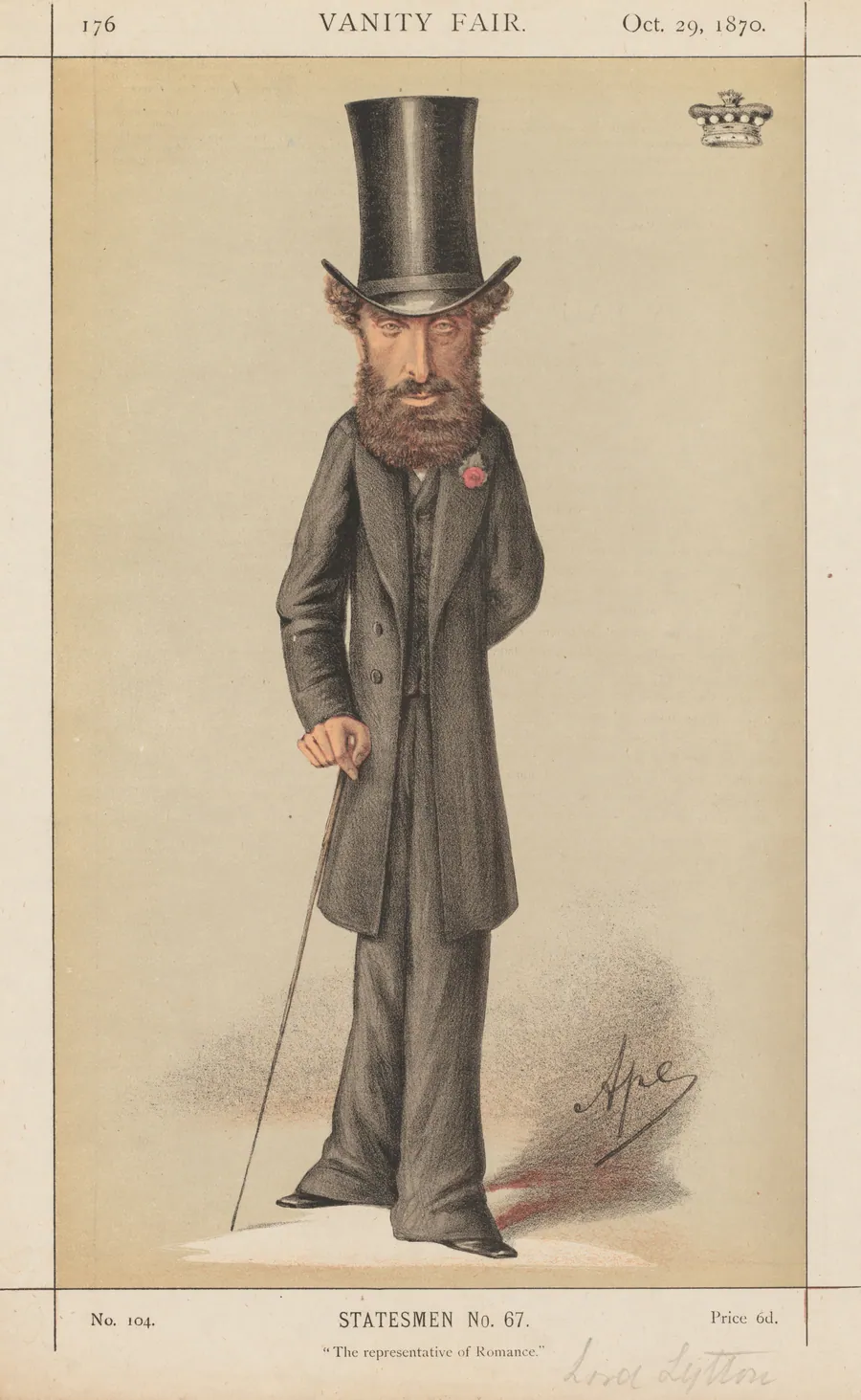 Vanity Fair: Statesmen No. 67 "The representative of Romance" by Carlo (Ape) Pellegrini