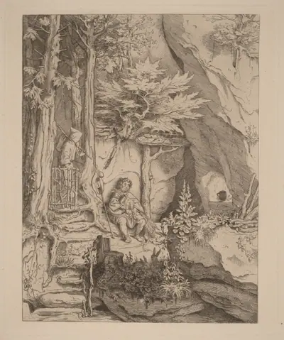 A Monk with a Bagpipe Player