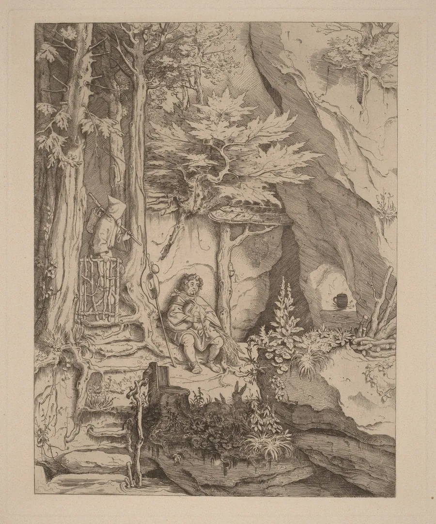 A Monk with a Bagpipe Player by Moritz von Schwind