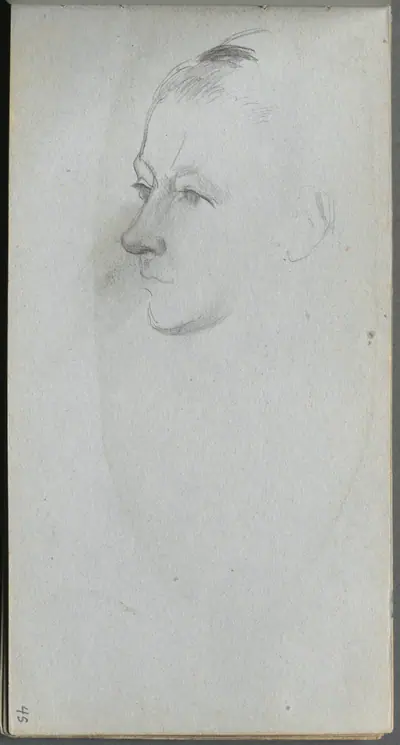 Sketchbook, page 45: Woman's Face, 3/4 View