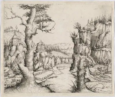 River Landscape with High Cliffs