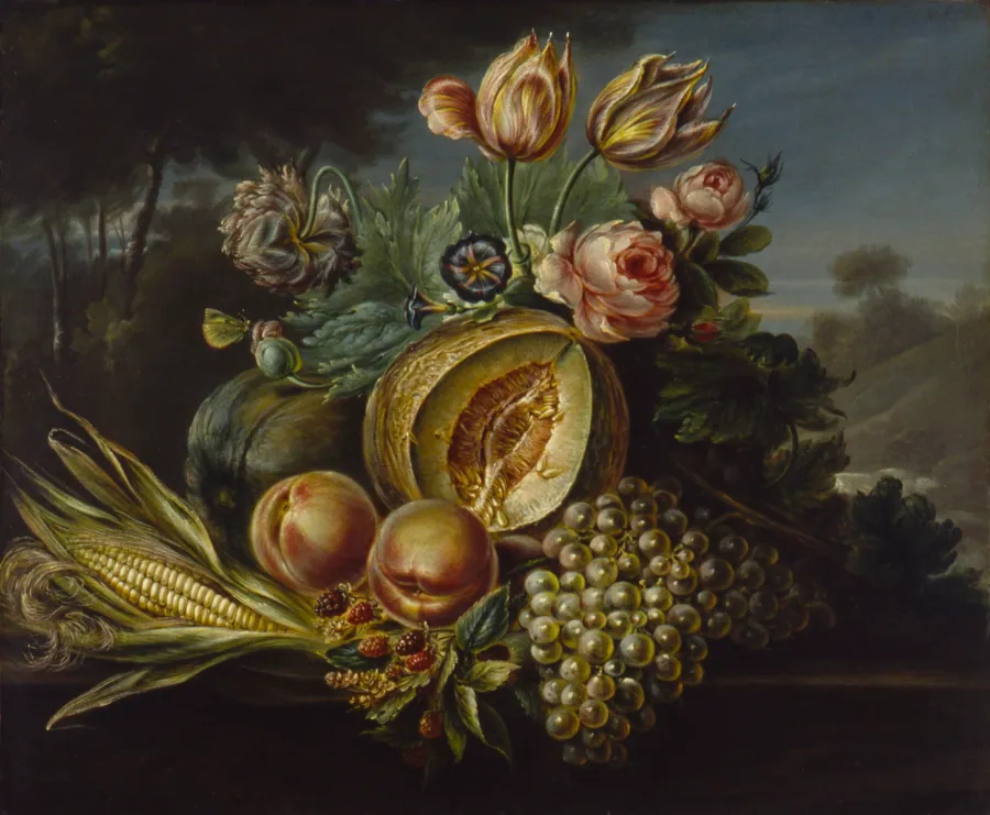 Still Life with Fruit and Flowers by Cornelius de Beet, born Amsterdam, Netherlands ca. 1779-died Baltimore, MD 1840