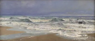 Gråvejrsdag ved Vesterhavet med brænding