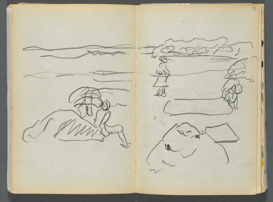Sketchbook- The Granite Shore Hotel, Rockport, page 094 & 95: Beach View with Figures by Maurice Prendergast