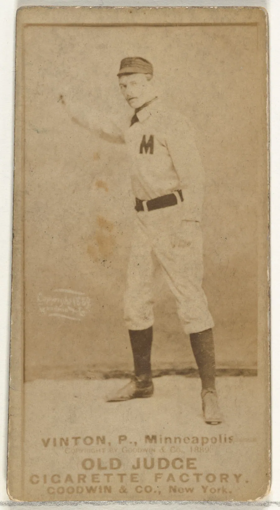 William Miller "Bill" Vinton, Pitcher, Minneapolis, from the Old Judge series (N172) for Old Judge Cigarettes by Goodwin & Company