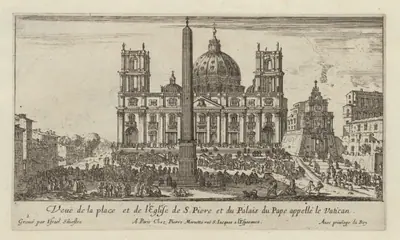 Veuë de la place et de l'Eglise de S. Piere et du Palais du Pape appellé le Vatican