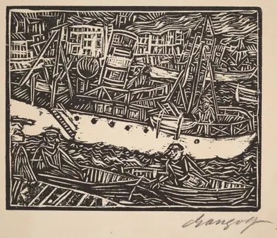 Marseille, Steamship in the Harbor (Marseille, Dampfer im Hafen)