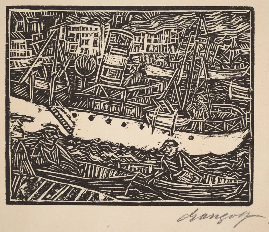 Marseille, Steamship in the Harbor (Marseille, Dampfer im Hafen) by Paul Gangolf