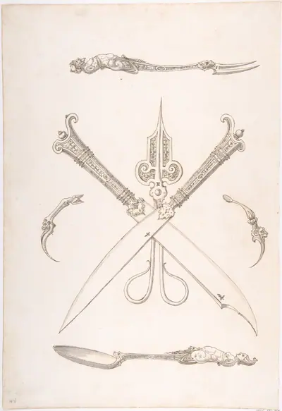 Design for Spoon, Fork, Two Knives (Crossed over scissors), Scissors, Ear Spoon and Toothpick