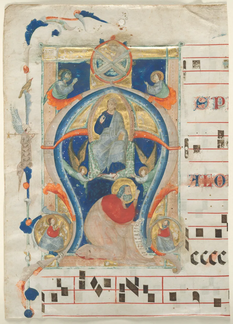 Fragment of an Antiphonary with Historiated Initial (A): Christ in Majesty by Neri da Rimini