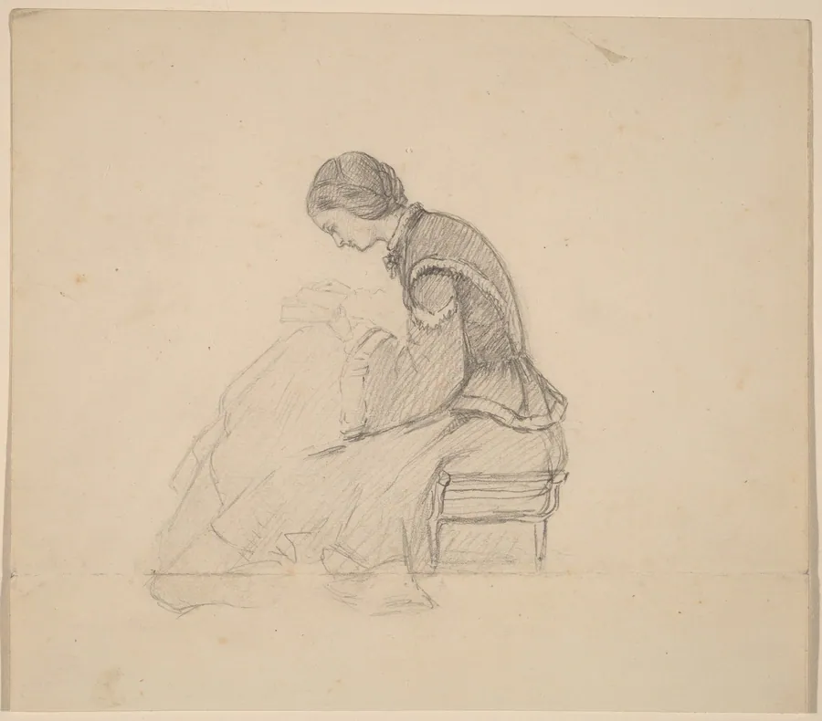 Study of a Girl Reading by Elihu Vedder