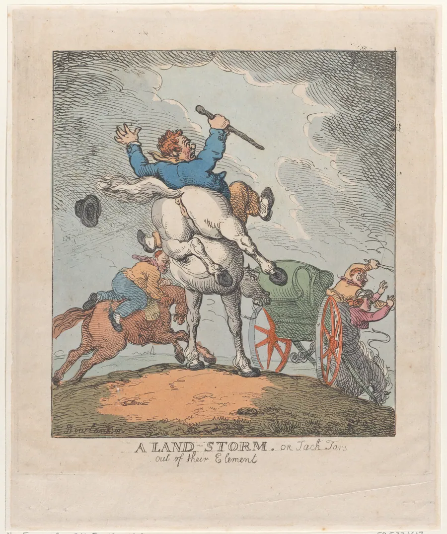 A Land Storm, or Jack Tars Out of Their Element by Rudolph Ackermann, London