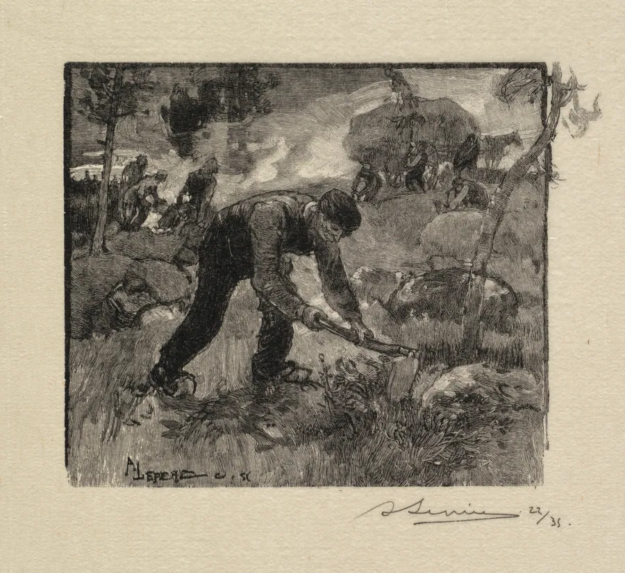 Fontainebleau Forest: Pulling the Heather (La Forêt de Fontainebleau: Arracheurs de Bruyères) by Auguste Louis Lepère