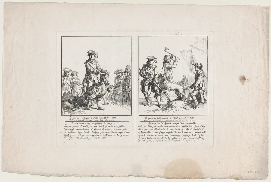 Le Général Burgoyne à Saratoga, le 17 Octobre, 1777; and Le Général Cornwallis à Yorck, le 19 Octobre, 1781 by Anonymous, French, 18th century