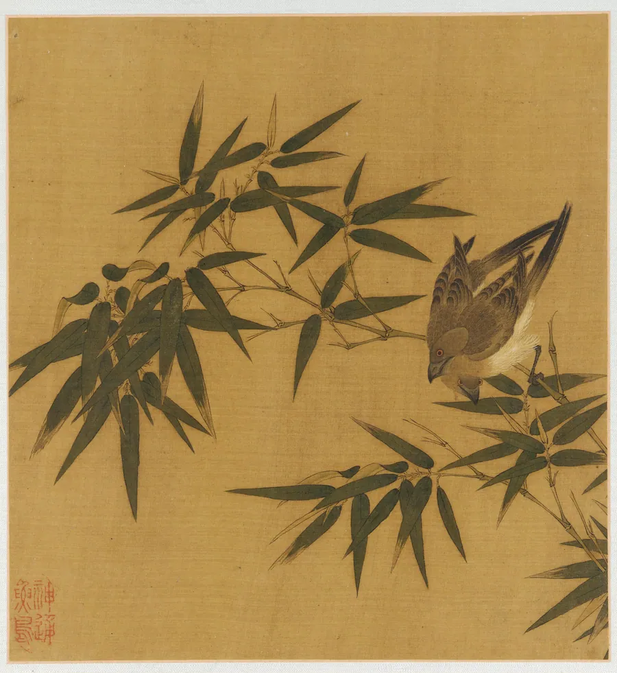Two birds swinging on a branch of bamboo by Formerly attributed to Zhao Boju (ca. 1120s-ca.1162)