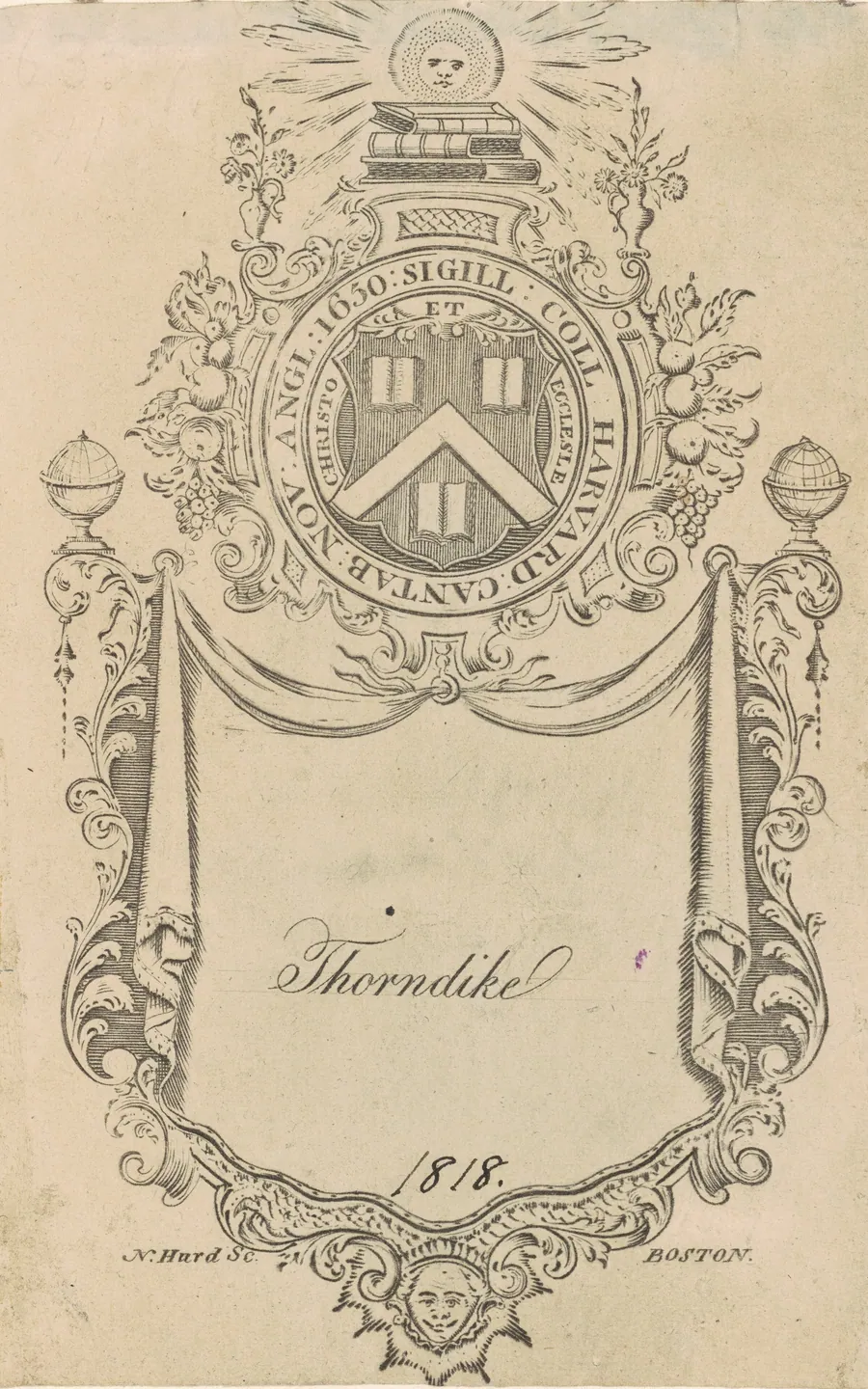 Harvard College Bookplate with the Christo et Ecclesiæ Seal by Nathaniel Hurd