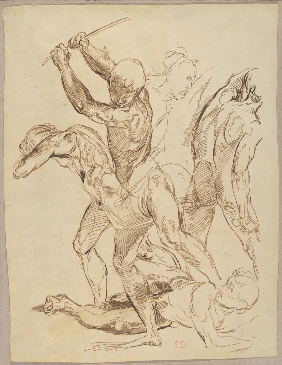 Combat of Nude Men, after Raphael by Eugène Delacroix