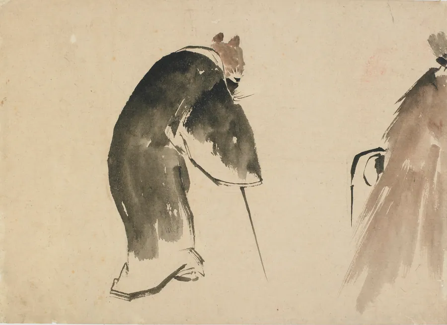 An old mouse (?) dressed in a black robe by Katsushika Hokusai 葛飾北斎 (1760-1849)