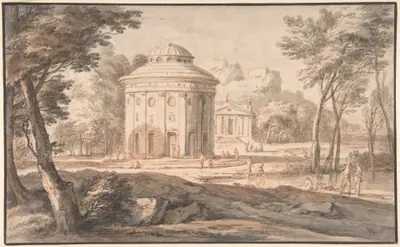 Landscape with Two Classical Temples and Figures