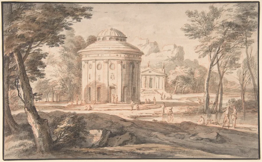 Landscape with Two Classical Temples and Figures by Jan Frans van Bloemen